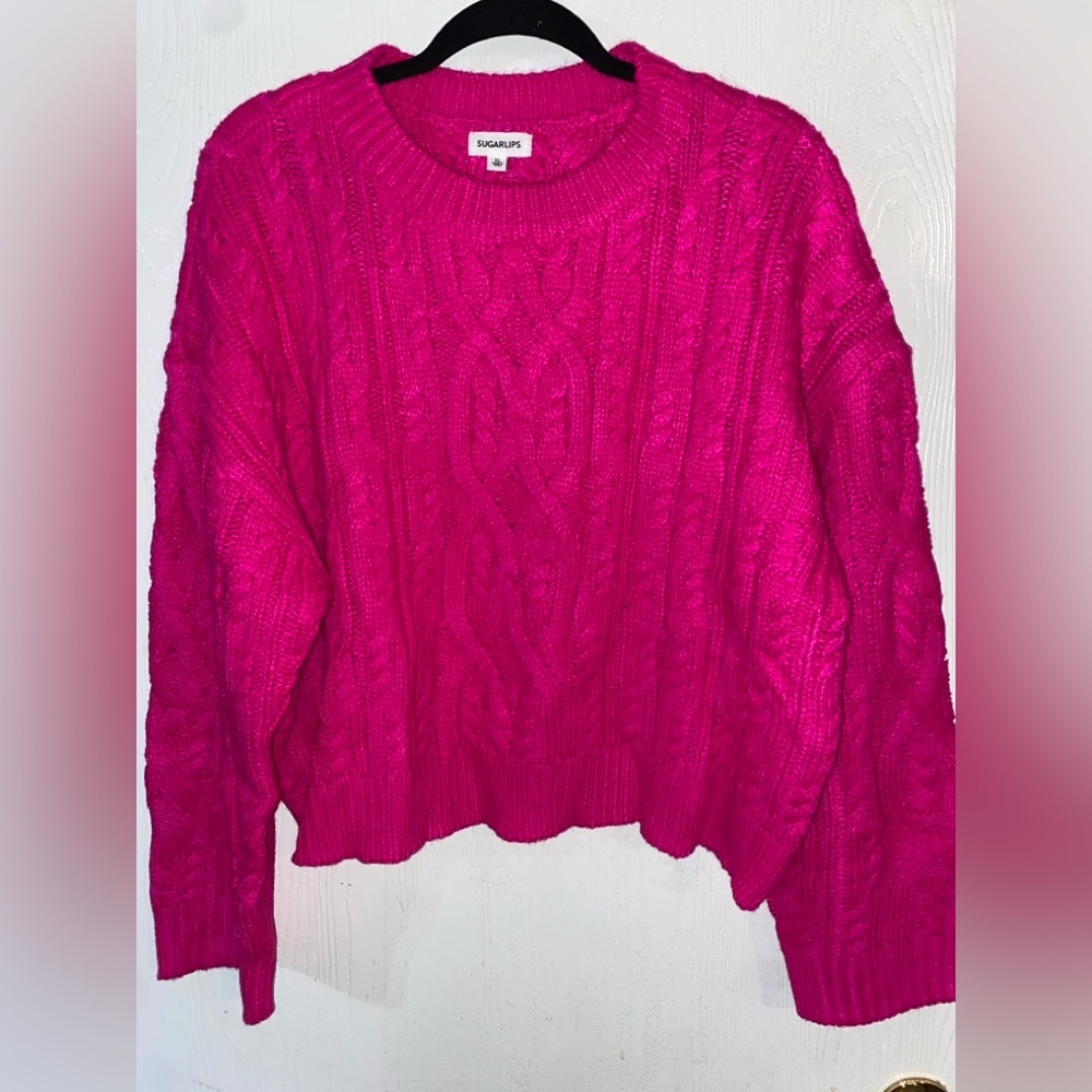 Sugarlips XL Fuchsia Cable Knit Sweater